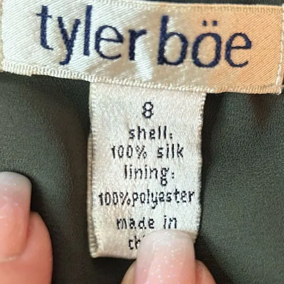 Tyler Boe Women's Maxi Sheath Dress 100% Silk Velvet Trim Rose Print Size 8 Vtg