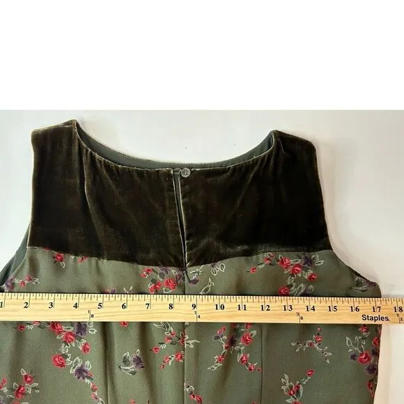 Tyler Boe Women's Maxi Sheath Dress 100% Silk Velvet Trim Rose Print Size 8 Vtg