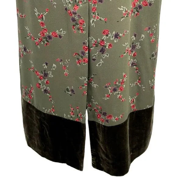 Tyler Boe Women's Maxi Sheath Dress 100% Silk Velvet Trim Rose Print Size 8 Vtg