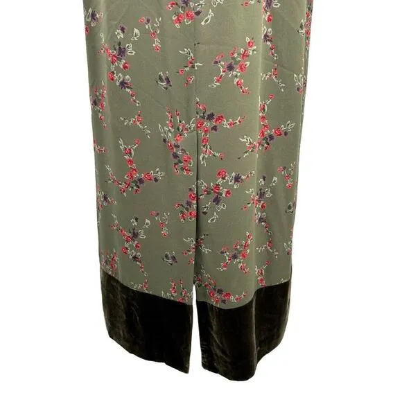Tyler Boe Women's Maxi Sheath Dress 100% Silk Velvet Trim Rose Print Size 8 Vtg