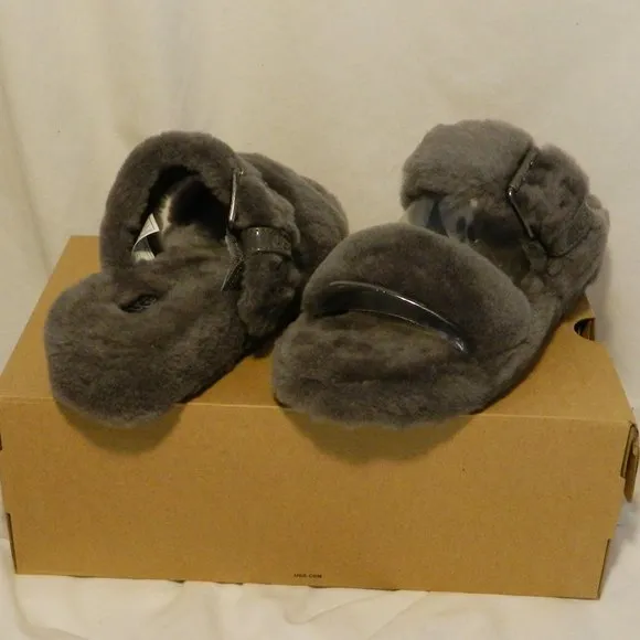 UGG $100 1104662 Women's Fuzz Yeah Charcoal Slippers SZ 10 NIB  !
