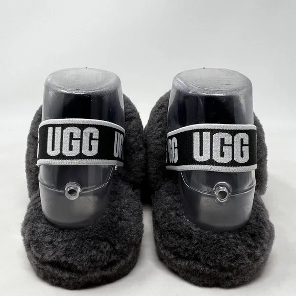 UGG 1098494K Fluff Yeah Slide Gray Sheepskin Wool Slippers Big Kid Youth Size 4