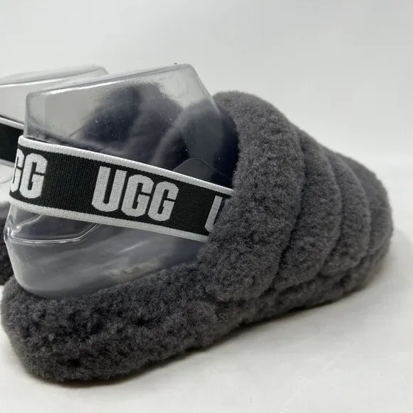 UGG 1098494K Fluff Yeah Slide Gray Sheepskin Wool Slippers Big Kid Youth Size 4