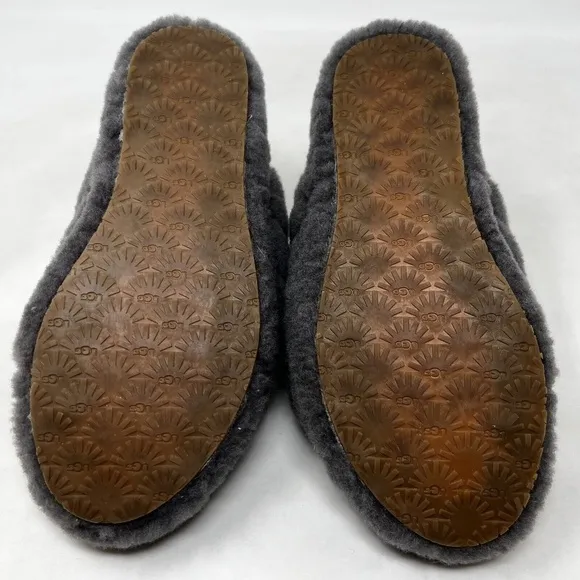 UGG 1098494K Fluff Yeah Slide Gray Sheepskin Wool Slippers Big Kid Youth Size 4