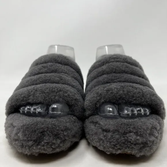 UGG 1098494K Fluff Yeah Slide Gray Sheepskin Wool Slippers Big Kid Youth Size 4