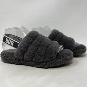 UGG 1098494K Fluff Yeah Slide Gray Sheepskin Wool Slippers Big Kid Youth Size 4