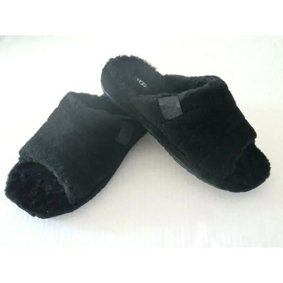 UGG 1117473 Men's Sz 10 Black Soft Fluff You Slide Slip on Casual Slippers