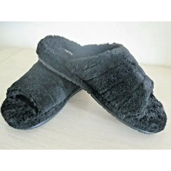 UGG 1117473 Men's Sz 10 Black Soft Fluff You Slide Slip on Casual Slippers
