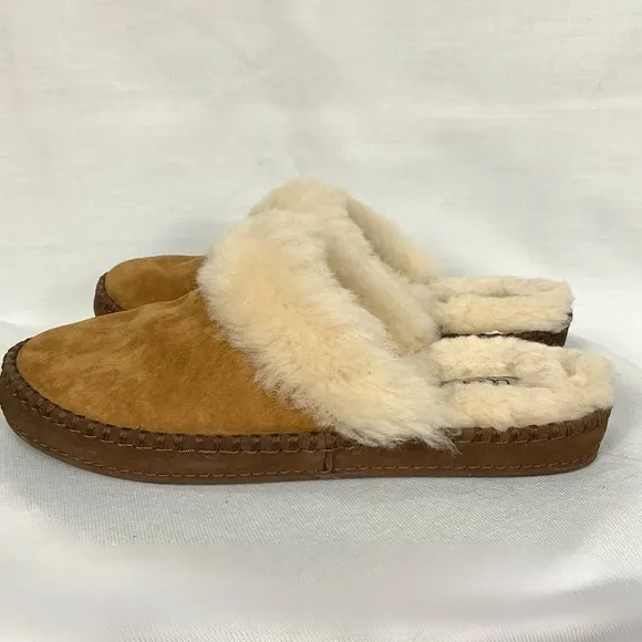 UGG Aira Suede Slippers Sz 10 Chestnut Shearling Hard Sole Slide Mule
