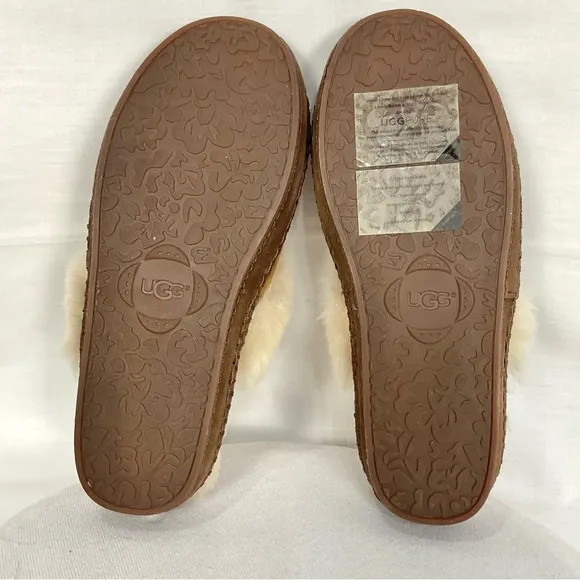 UGG Aira Suede Slippers Sz 10 Chestnut Shearling Hard Sole Slide Mule