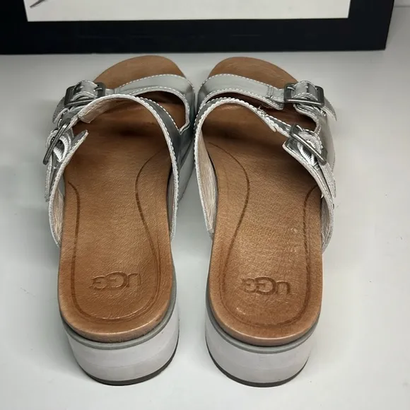Ugg Ardyne Silver Platform Wedge Slide Leather Slippers  Women’s US 5.5