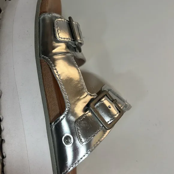 Ugg Ardyne Silver Platform Wedge Slide Leather Slippers  Women’s US 5.5