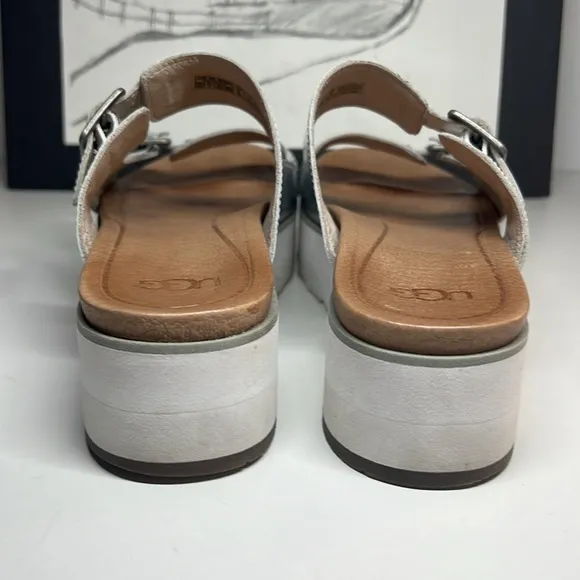 Ugg Ardyne Silver Platform Wedge Slide Leather Slippers  Women’s US 5.5
