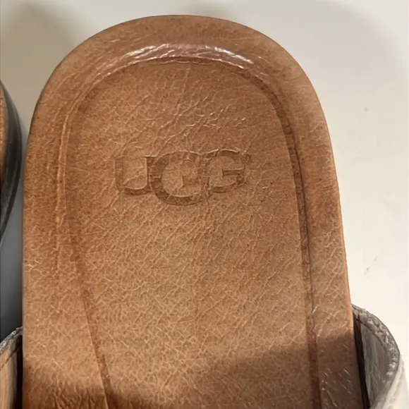 Ugg Ardyne Silver Platform Wedge Slide Leather Slippers  Women’s US 5.5