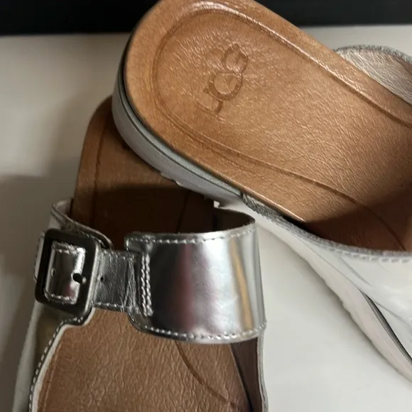 Ugg Ardyne Silver Platform Wedge Slide Leather Slippers  Women’s US 5.5