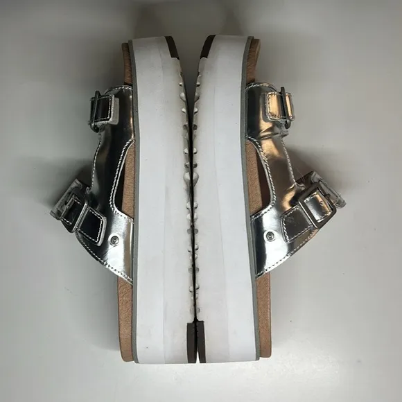 Ugg Ardyne Silver Platform Wedge Slide Leather Slippers  Women’s US 5.5