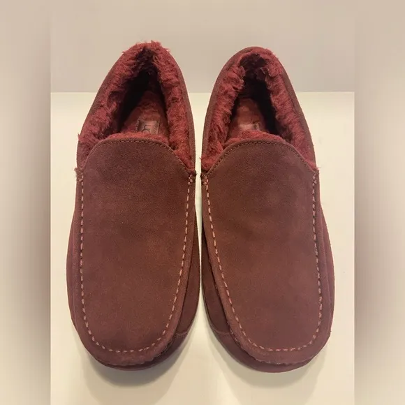 UGG Ascot Maroon Red Suede Fur Slippers Mens Size 12