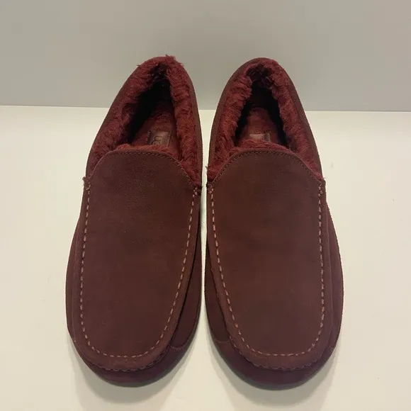 UGG Ascot Maroon Red Suede Fur Slippers Mens Size 12