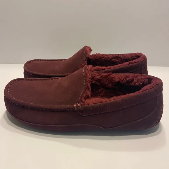 UGG Ascot Maroon Red Suede Fur Slippers Mens Size 12