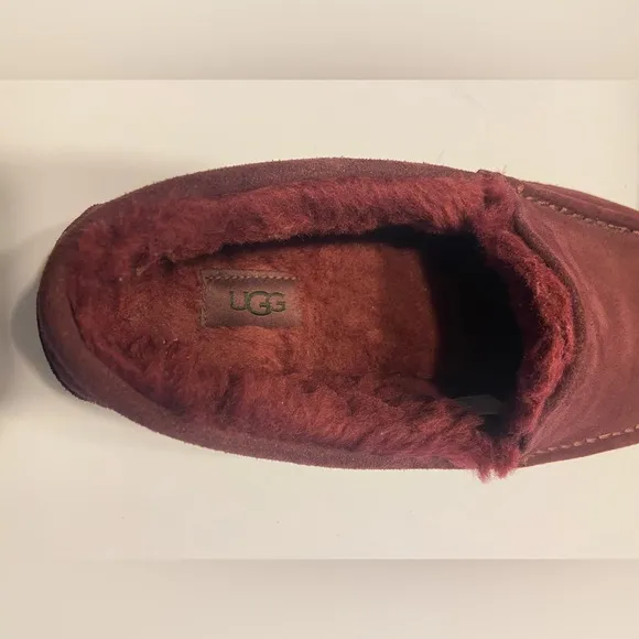 UGG Ascot Maroon Red Suede Fur Slippers Mens Size 12