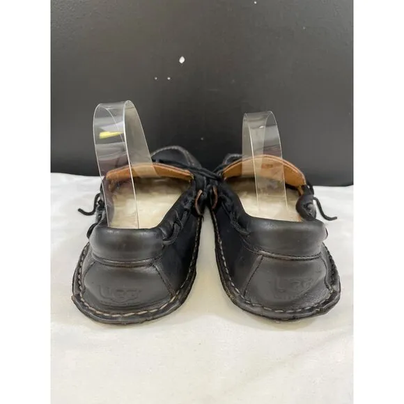 Ugg Australia Men's Black Leather Slippers Size 11 SKU 6212