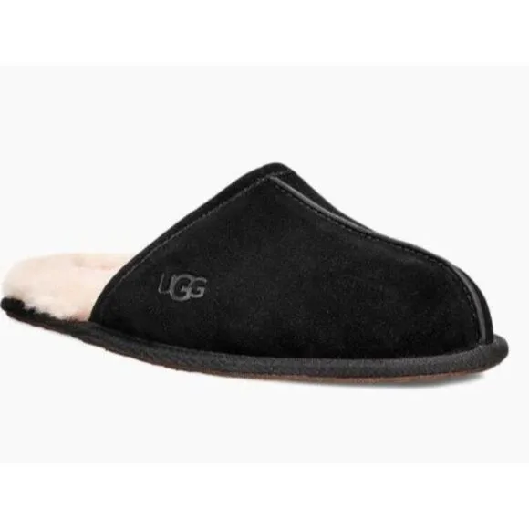 Ugg Australia Mens Slippers Black 9 Scuff  Shoes Fur AUTHENTIC