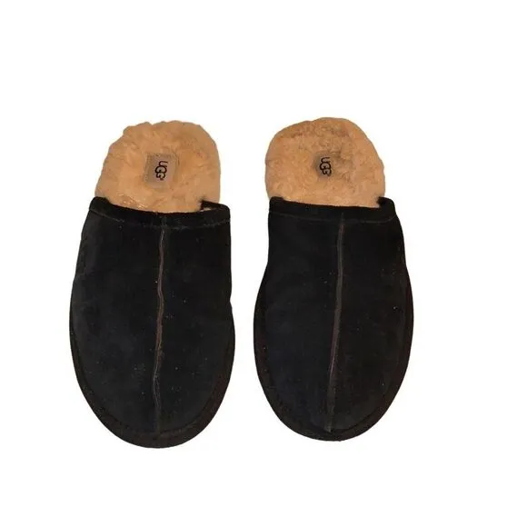 Ugg Australia Mens Slippers Black 9 Scuff  Shoes Fur AUTHENTIC