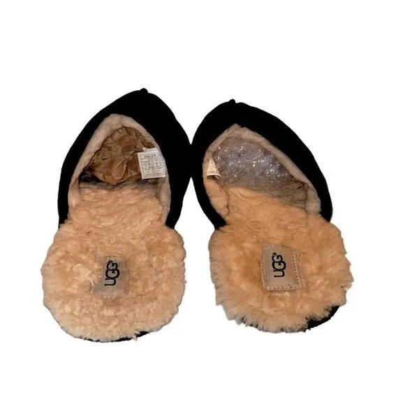 Ugg Australia Mens Slippers Black 9 Scuff  Shoes Fur AUTHENTIC