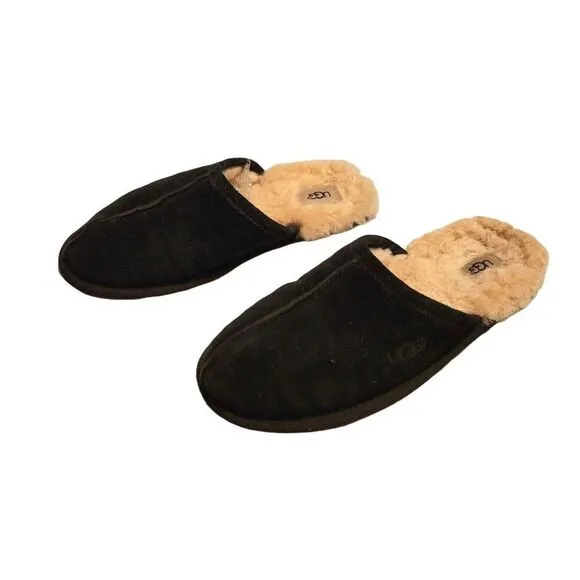 Ugg Australia Mens Slippers Black 9 Scuff  Shoes Fur AUTHENTIC
