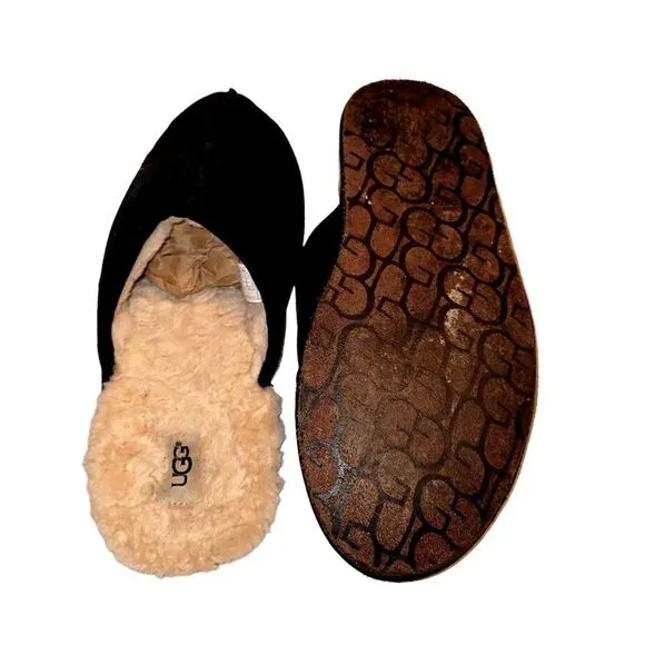Ugg Australia Mens Slippers Black 9 Scuff  Shoes Fur AUTHENTIC