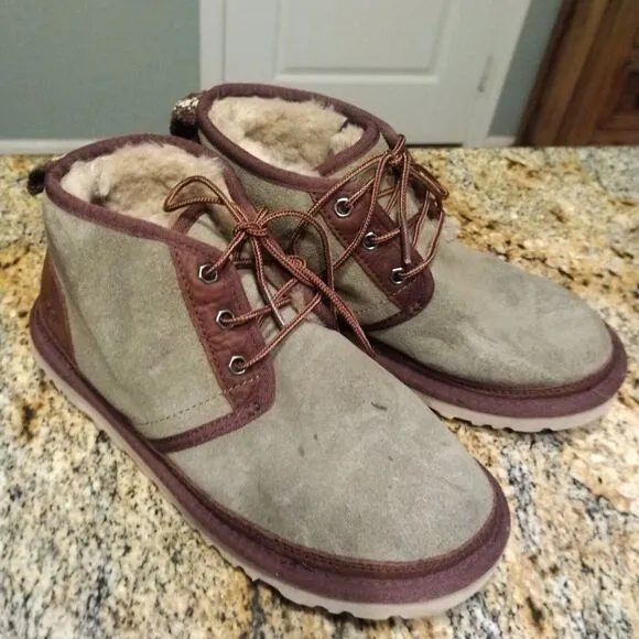 UGG Australia Neumel Mens Ankle Boots Taupe Suede Sheepskin 1095349 Size 6