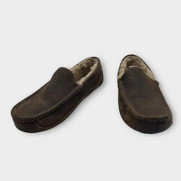 UGG Australia Mens Ascot Leather Closed Toe Slip on Slippers Brown Size 8 Nice!