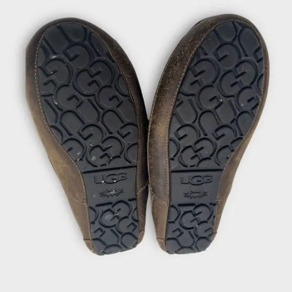 UGG Australia Mens Ascot Leather Closed Toe Slip on Slippers Brown Size 8 Nice!