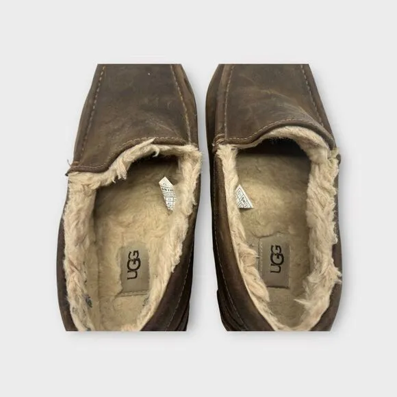 UGG Australia Mens Ascot Leather Closed Toe Slip on Slippers Brown Size 8 Nice!
