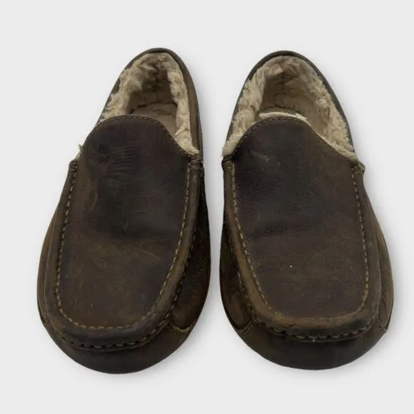 UGG Australia Mens Ascot Leather Closed Toe Slip on Slippers Brown Size 8 Nice!