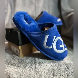 UGG Blue/white Men's Suede Scuff Logo Slippers