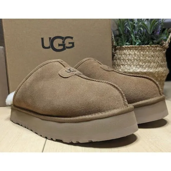 UGG Chestnut Brown Discoquette Platform Suede Slide Slippers Women's Size 9 NIB