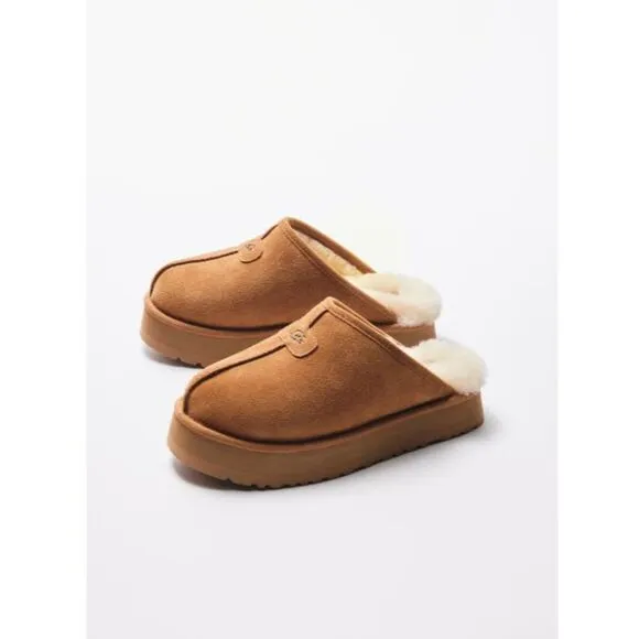 UGG Chestnut Brown Discoquette Platform Suede Slide Slippers Women's Size 9 NIB