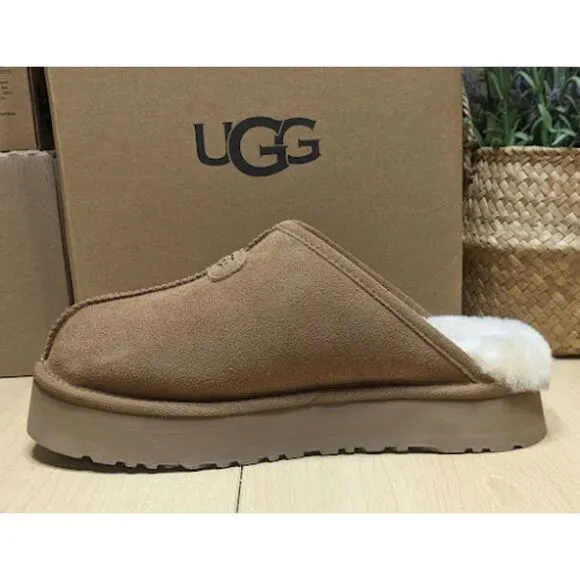 UGG Chestnut Brown Discoquette Platform Suede Slide Slippers Women's Size 9 NIB