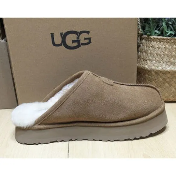 UGG Chestnut Brown Discoquette Platform Suede Slide Slippers Women's Size 9 NIB