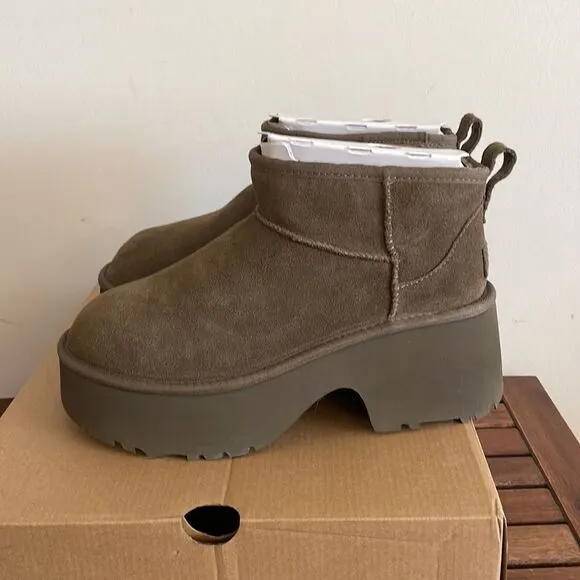 UGG Classic Ultra Mini New Heights Boots Hickory Women Size 9