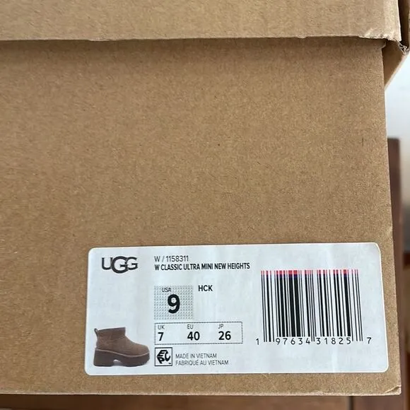 UGG Classic Ultra Mini New Heights Boots Hickory Women Size 9