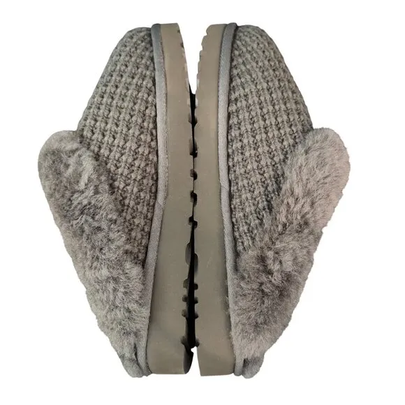 UGG Cluggette Knit Women's Cozy Slippers Charcoal Faux Fur, Size 10 Worn Once
