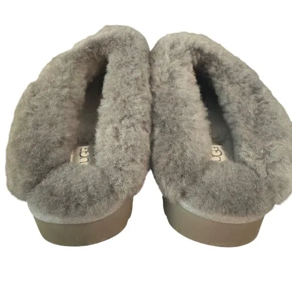 UGG Cluggette Knit Women's Cozy Slippers Charcoal Faux Fur, Size 10 Worn Once