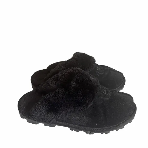 UGG Coquette Slipper 5125 Black Fur-Lined Slippers Size 9