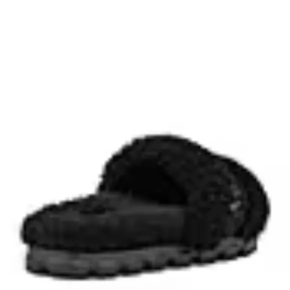 UGG Cozetta UGG Tasman Braid Sheepskin Fur Logo Slip On Slide Slippers Black NEW