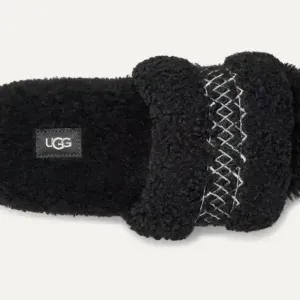 UGG Cozetta UGG Tasman Braid Sheepskin Fur Logo Slip On Slide Slippers Black NEW