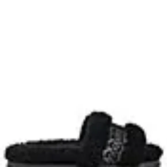 UGG Cozetta UGG Tasman Braid Sheepskin Fur Logo Slip On Slide Slippers Black NEW