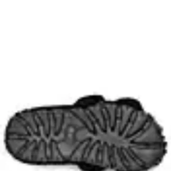 UGG Cozetta UGG Tasman Braid Sheepskin Fur Logo Slip On Slide Slippers Black NEW