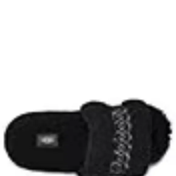 UGG Cozetta UGG Tasman Braid Sheepskin Fur Logo Slip On Slide Slippers Black NEW